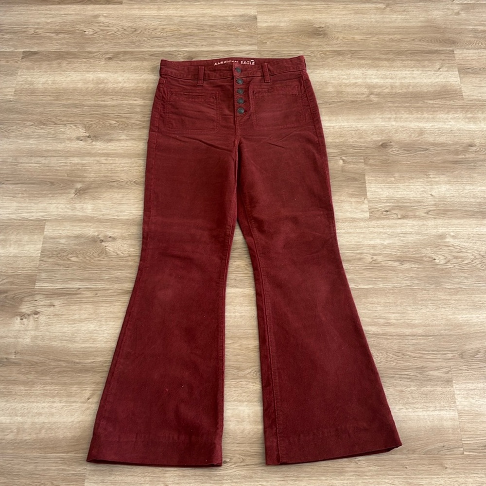 AE Super High-rise Corduroy Flare Pants (Red/Burgundy)